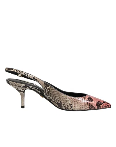 Dolce & Gabbana Multicolor Leather Heels Slingback Shoes In Brown