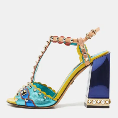 Pre-owned Dolce & Gabbana Multicolor Leather Keira Ankle Strap Sandals Size 38