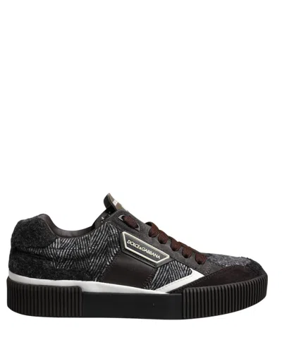 Dolce & Gabbana Multicolor Leather Low Top Sneakers Shoes In Grey