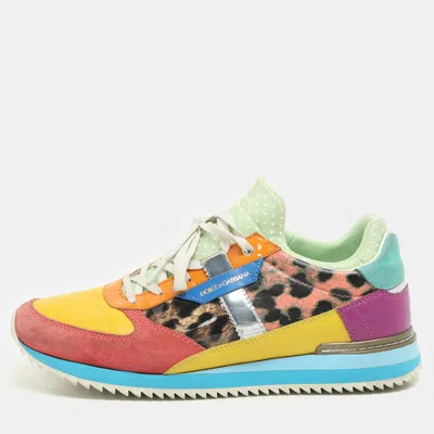 Pre-owned Dolce & Gabbana Multicolor Leather Suede And Patent Leather Low Top Sneakers Size 39