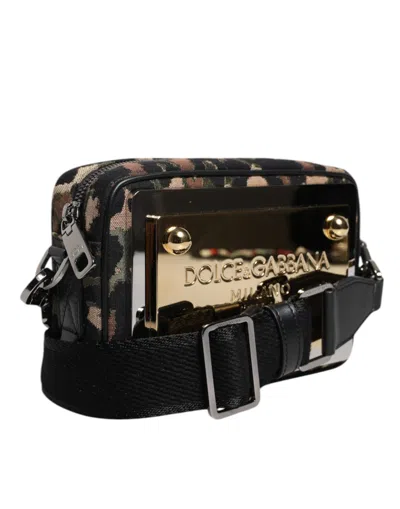 Dolce & Gabbana Multicolor Leopard Jacquard Dg Logo Crossbody Bag In Black