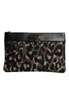 Dolce & Gabbana Multicolor Leopard Jacquard Print Logo Plaque Pouch Bag In Multi
