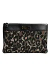 Dolce & Gabbana Multicolor Leopard Jacquard Print Logo Plaque Pouch Men's Bag