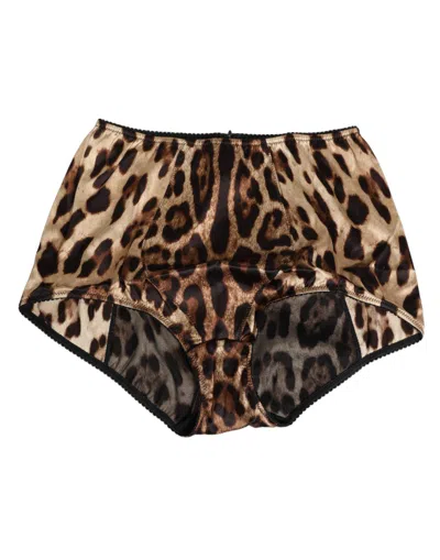 Dolce & Gabbana Multicolor Leopard Silk High Waist Girdle Underwear In Brown