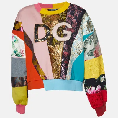 Pre-owned Dolce & Gabbana Multicolor Logo Brocade Patchwork Jumper Xs