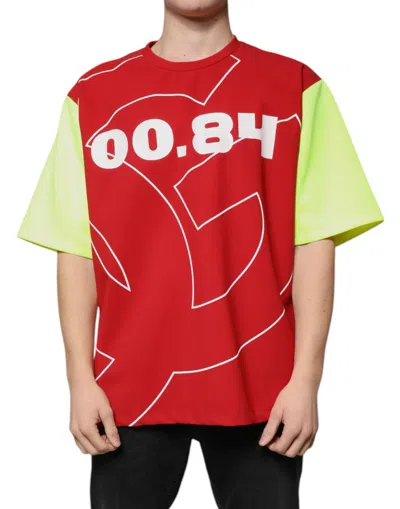 Dolce & Gabbana Multicolor Logo Cotton Men Crew Neck T-shirt In Red