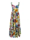 Dolce & Gabbana Multicolor Long Dress With All-over Floral Print In Cotton Woman