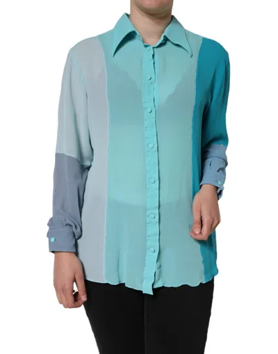Dolce & Gabbana Multicolor Long Sleeve Button Blouse Top In Turquoise