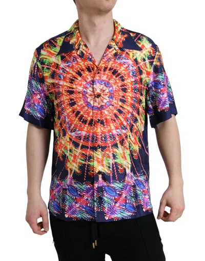 DOLCE & GABBANA DOLCE & GABBANA MULTICOLOR LUMINARIE SILK CASUAL MEN'S SHIRT