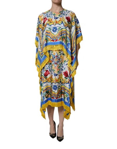 Dolce & Gabbana Multicolor Majolica Kaftan Short Sleeves Maxi Women's Dress
