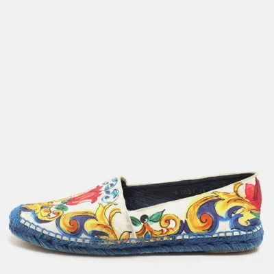 Pre-owned Dolce & Gabbana Multicolor Majolica Print Canvas Slip On Espadrilles Size 38