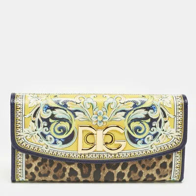 Pre-owned Dolce & Gabbana Multicolor Majolica Print Coated Canvas Dg Continental Wallet
