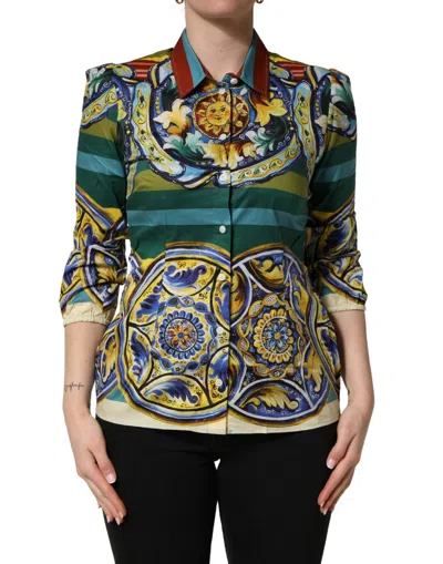 Dolce & Gabbana Multicolor Majolica Print Cotton Blouse Women's Top