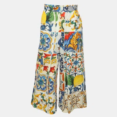 Pre-owned Dolce & Gabbana Multicolor Majolica Print Cotton Cropped Trousers S