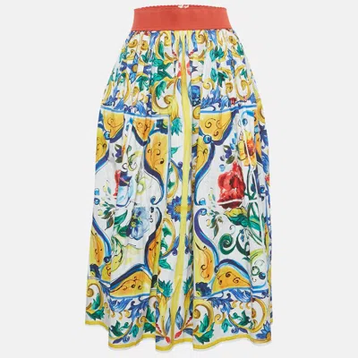 Pre-owned Dolce & Gabbana Multicolor Majolica Print Cotton Midi Skirt L