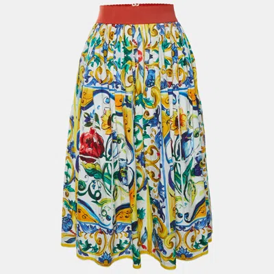 Pre-owned Dolce & Gabbana Multicolor Majolica Print Cotton Midi Skirt M