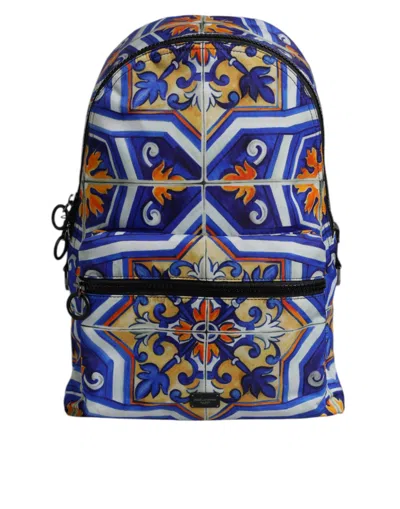 Dolce & Gabbana Multicolor Majolica Print Nylon Travel Backpack Men's Bag