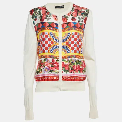 Pre-owned Dolce & Gabbana Multicolor Mambo Print Silk Button Front Cardigan M