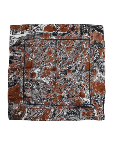 Dolce & Gabbana Multicolor Marble Silk Square Foulard Men's Scarf