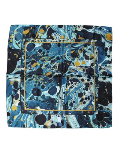 Dolce & Gabbana Multicolor Marble Square Foulard Scarf In Blue