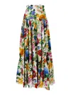Dolce & Gabbana Multicolor Maxi Skirt With Logo Lettering Detail On The Front And All-over Floral Print In Cotton Wo
