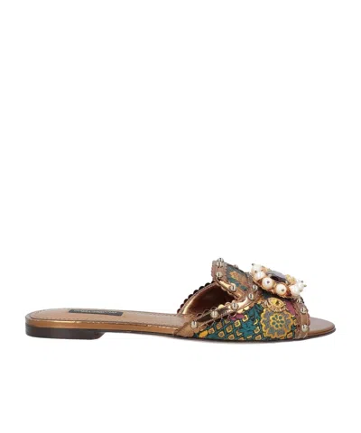 Dolce & Gabbana Multicolor Metallic Slide Sandals In Brown