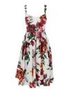 Dolce & Gabbana White Anemoni Print Cotton Midi Dress In Multi