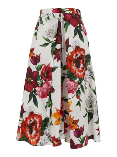 Dolce & Gabbana Multicolor Midi Skirt With All-over Floral Print And Rear Zip Closure In Cotton Woman
