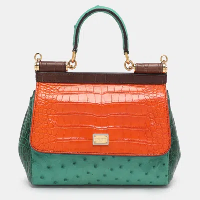 Pre-owned Dolce & Gabbana Multicolor Mix Exotic Small Miss Sicily Top Handle Bag