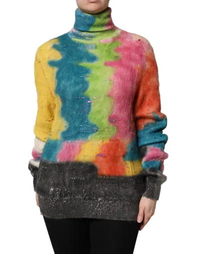 DOLCE & GABBANA MULTICOLOR MOHAIR TURTLENECK PULLOVER SWEATER