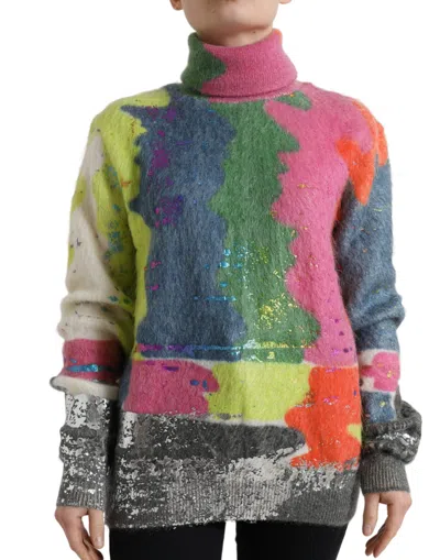 DOLCE & GABBANA DOLCE & GABBANA MULTICOLOR MOHAIR TURTLENECK PULLOVER WOMEN'S SWEATER