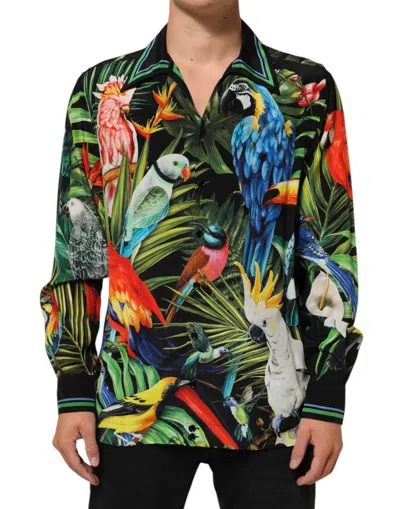 DOLCE & GABBANA DOLCE & GABBANA MULTICOLOR PARROT PRINT LOUNGE CASUAL MEN'S SHIRT