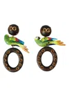 Dolce & Gabbana Multicolor Parrot Wood Brass Crystal Embellished Earrings In Multi