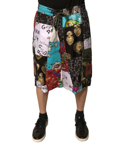 DOLCE & GABBANA MULTICOLOR PATCHWORK CARGO BERMUDA SHORTS