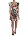 Dolce & Gabbana Sicilian Patchwork Mini Poplin Dress In Multicolor