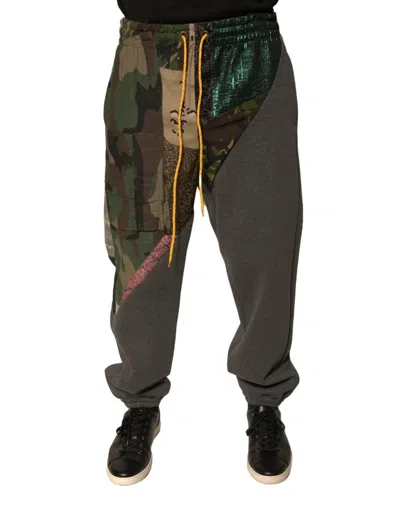Dolce & Gabbana Multicolor Patchwork Cotton Jogger Sweatmen's Men's Pants In Gray
