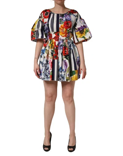 Dolce & Gabbana Multicolor Patchwork Cotton Poplin Mini Dress