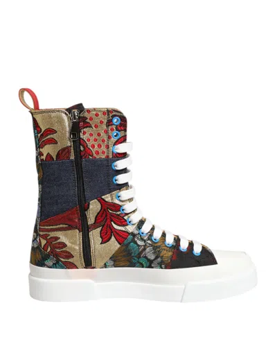 Pre-owned Dolce & Gabbana Multicolor Patchwork High Top Sneakers Women's Shoes ()