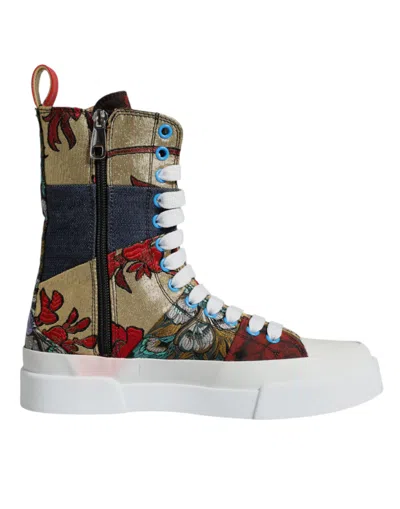 Pre-owned Dolce & Gabbana Multicolor Patchwork High Top Sneakers Women's Shoes ()