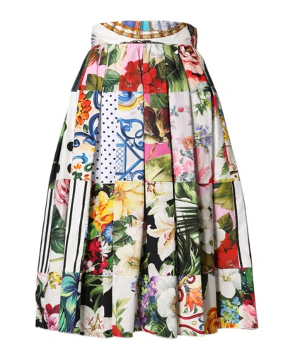 DOLCE & GABBANA MULTICOLOR PATCHWORK HIGH WAIST MIDI SKIRT