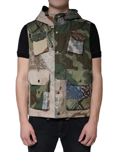 DOLCE & GABBANA DOLCE & GABBANA MULTICOLOR PATCHWORK HOODED VEST MEN'S JACKET