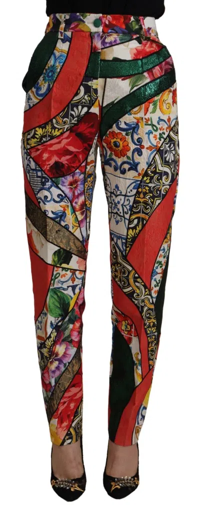 DOLCE & GABBANA MULTICOLOR PATCHWORK JACQUARD HIGH WAIST PANTS