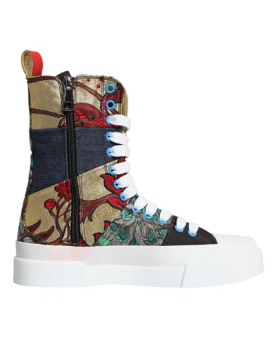 Pre-owned Dolce & Gabbana Multicolor Patchwork Logo High Top Sneakers Women's Shoes ()
