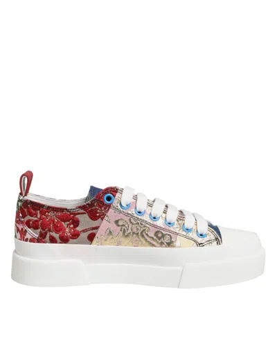 Dolce & Gabbana Multicolor Patchwork Low Top Sneakers Shoes In White