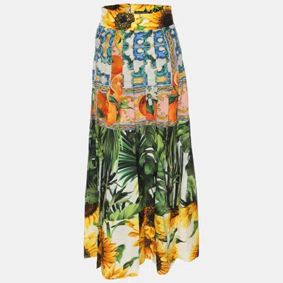 Pre-owned Dolce & Gabbana Multicolor Patchwork Printed Silk Pleated Midi Skirt S