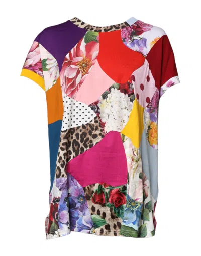 DOLCE & GABBANA DOLCE & GABBANA MULTICOLOR PATCHWORK SHORT SLEEVE BLOUSE WOMEN'S TOP
