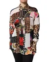 Dolce & Gabbana Multicolor Patchwork Silk Collaredblouse Top In Multi