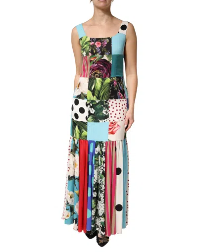 Pre-owned Dolce & Gabbana Multicolor Patchwork Silk Sleeveless Women's Dress ()