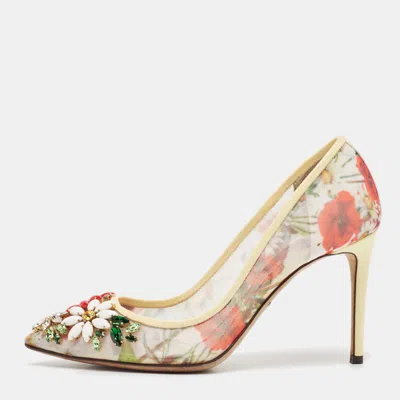 Pre-owned Dolce & Gabbana Multicolor Patent Leather And Printed Mesh Flower Embellished Pumps Size 35