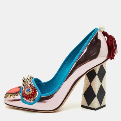 Pre-owned Dolce & Gabbana Multicolor Patent Leather Embellished Pumps Size 38.5